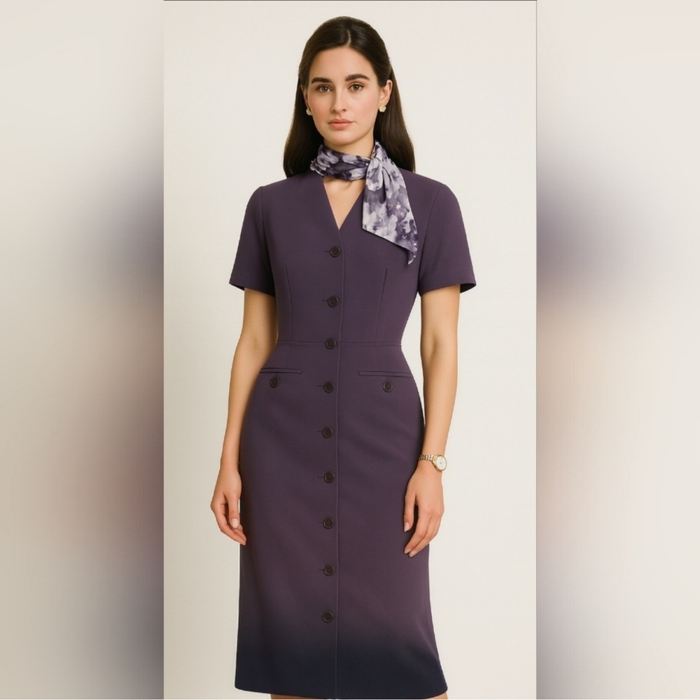 Vintage Button Front Midi Dress Size 6/S Purple Modest Old Money Preppy Rayon 90